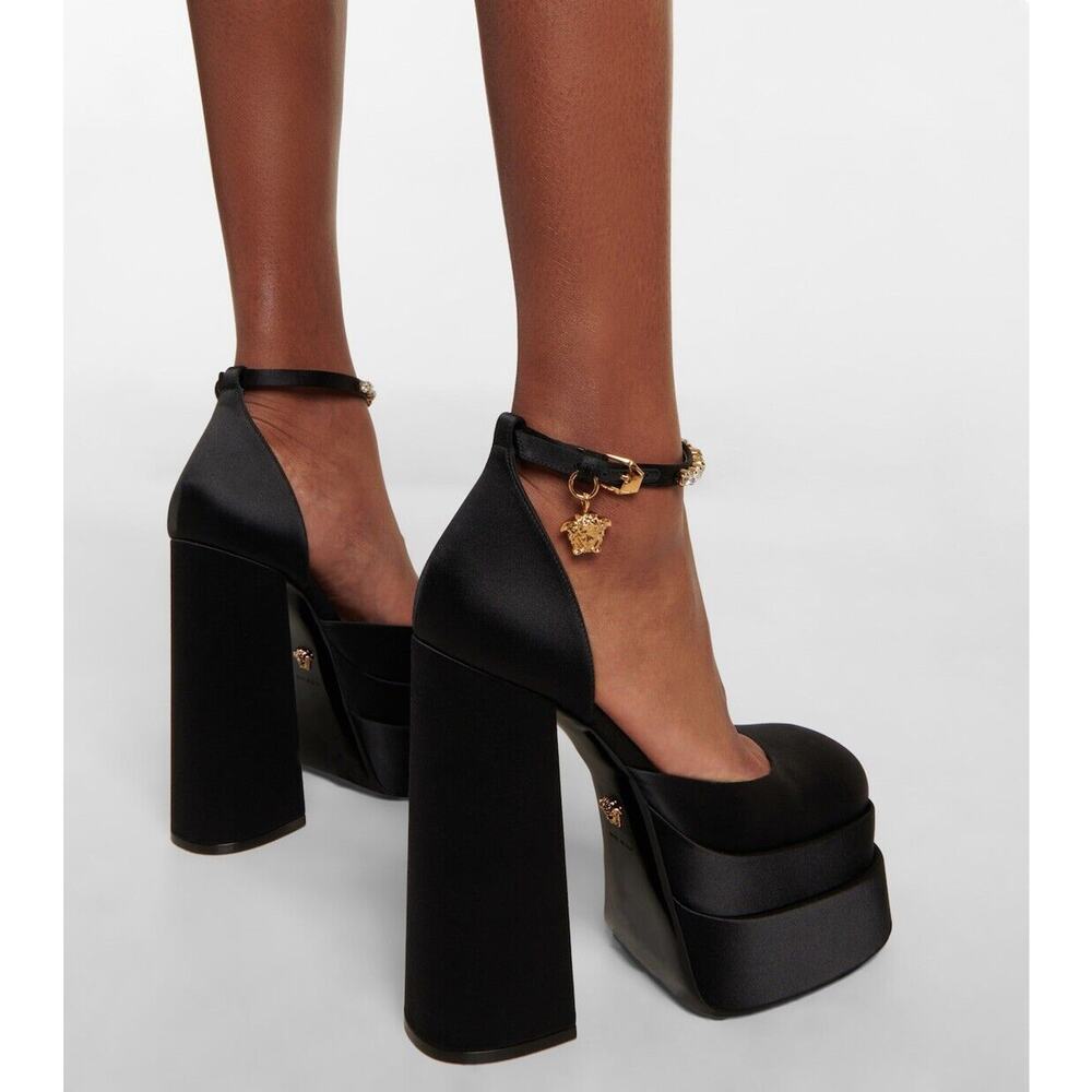 NIB Versace Aevitas Platform Pumps EU 37 US 7 Black Satin Crystal $1,575 - Picture 4 of 14